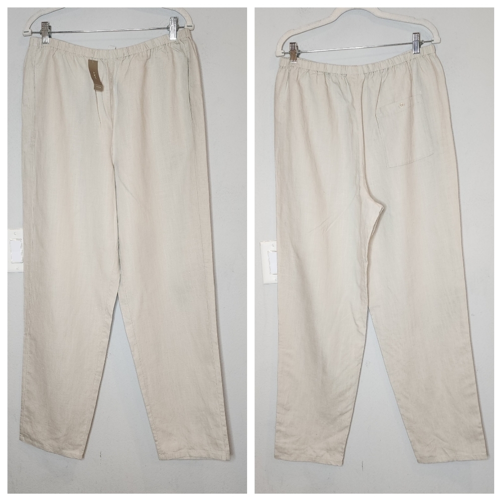 NWT J. Crew LT Linen Blend Pants Pullon Stretch Waist Cream Pockets Large Tall